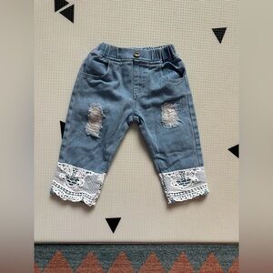 Small shop|Baby girl/toddler stretch waist denim jeans in Lace Trim•Distressed